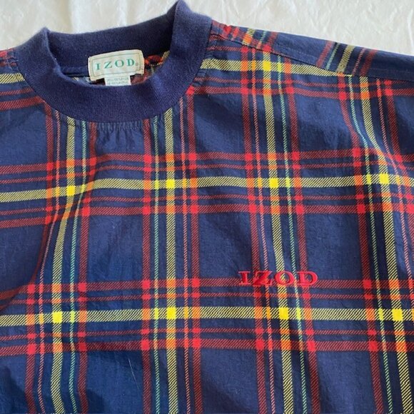 VINTAGE 90s Izod Blue Plaid Pullover Windbreaker Medium - Picture 3 of 10